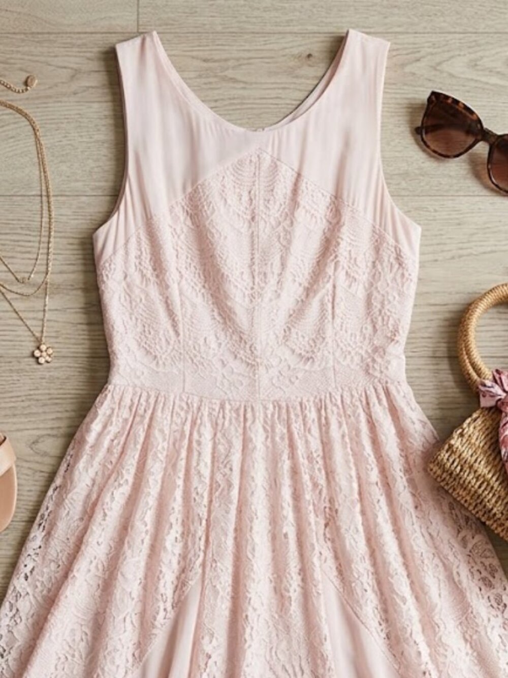 Jessica Simpson Pink Lace Midi Dress Sleeveless Fit & Flare Summer Cocktail S 14
